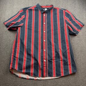 H&M Divided Button Down Men's XL Navy Red Striped Short Sleeve‎ Shirt